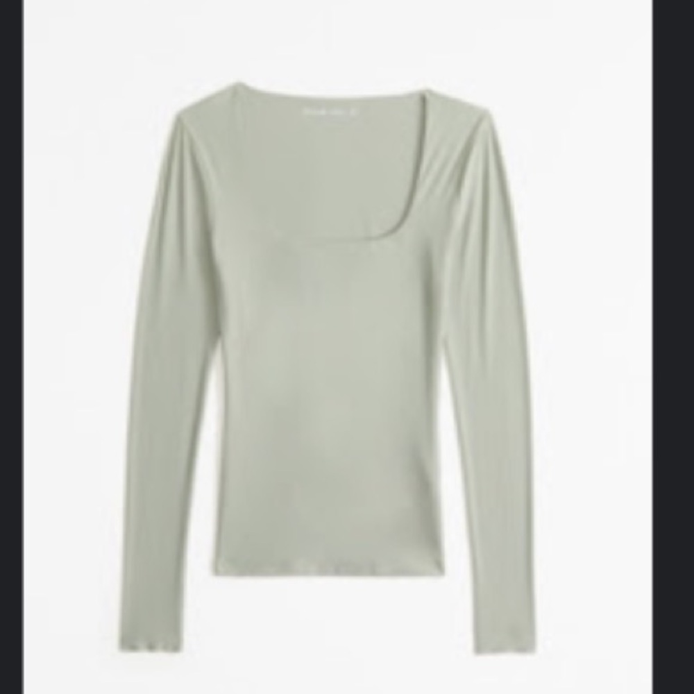 Abercrombie Long Sleeve Square Neck Top - Sage Green